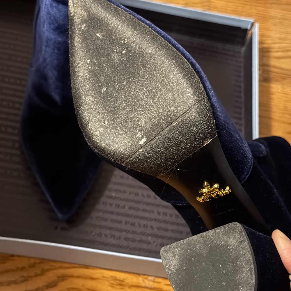 Prada Midnight Blue Velvet Heeled Boots - Picture 4 of 8